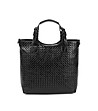 Черна дамска чанта с плетен ефект и несесер-2 снимка