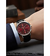 Мъжки часовник с циферблат в бордо и черна кожена каишка-1 снимка