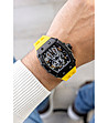 Мъжки черен автоматичен Sceleton часовник с жълта силиконова каишка-1 снимка