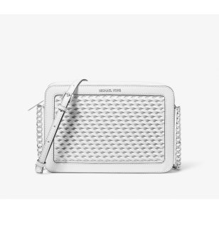 Бяла дамска чанта с плетен ефект JET SET ITEM снимка