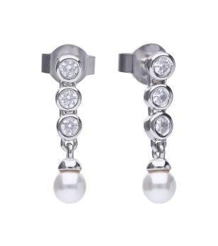 Дамски сребърни обеци с перла и цирконий снимка