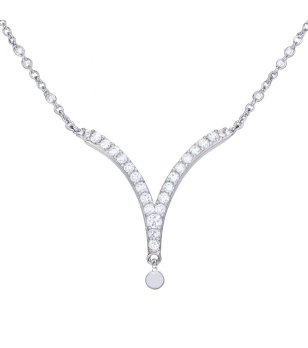 Посребърно колие в сребрист цвят с V-образен елемент снимка