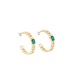 Златисти обеци халки с зелени камъни снимка