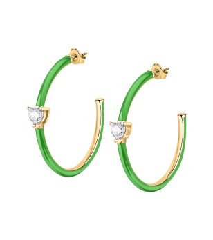 Дамски обеци халки в зелено и златисто LOVE PARADE снимка