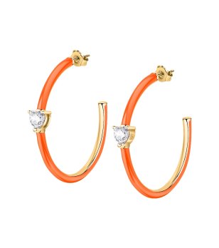 Дамски златисто-оранжеви обеци халки с кристал LOVE PARADE снимка