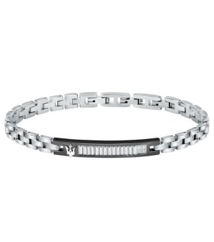 Мъжка сребриста стоманена гривна с черна плочка Maserati снимка