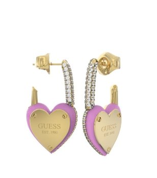 Дамски обици в златисто и розово с форма на сърце  снимка