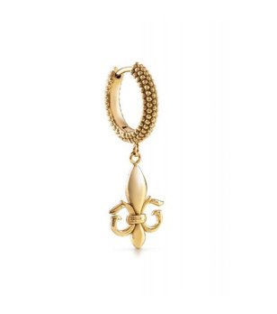 Златиста обеца халка с висулка лилия  снимка