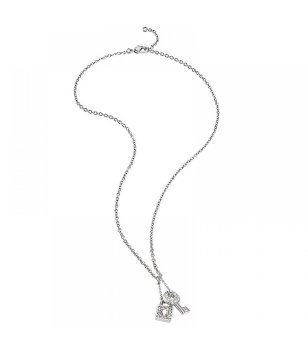 Сребристо дамско колие с висулки катинар и ключ снимка