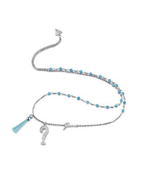 Дамска гривна в сребристо сини мъниста и висулки Guess снимка