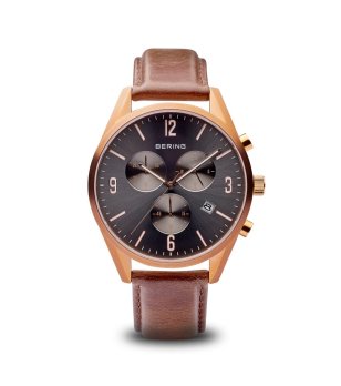 Мъжки часовник с кафява кожена каишка  снимка