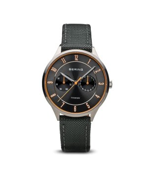 Мъжки сив титаниев часовник с кожена верижка снимка