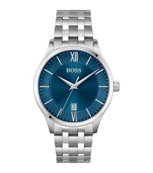 Мъжки сребрист часовник със син циферблат  снимка