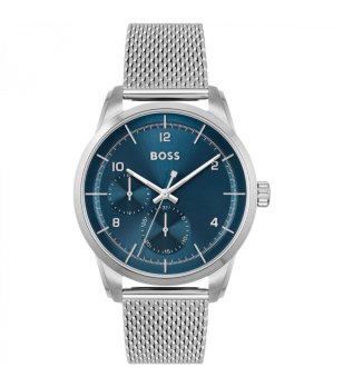 Мъжки сребрист часовник със син циферблат  снимка