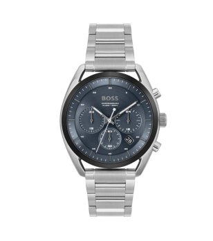 Мъжки сребрист часовник със син циферблат  снимка