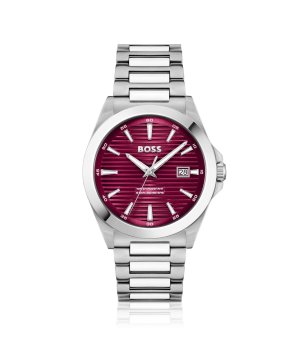 Мъжки сребрист часовник с червен циферблат BOS снимка