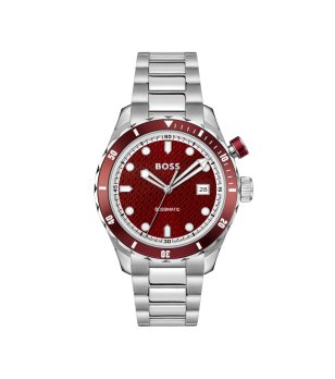 Мъжки сребрист часовник с червен циферблат  снимка