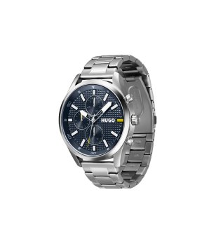 Мъжки сребрист часовник със син циферблат  снимка