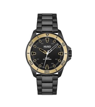 Мъжки черен часовник с метална верижка  снимка