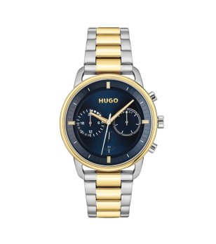 Мъжки син часовник с двуцветна верижка  снимка