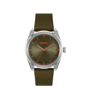 Мъжки зелен часовник с кожена каишка  снимка