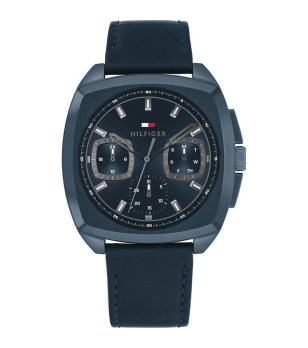 Мъжки син аналогов часовник с кожена каишка  снимка