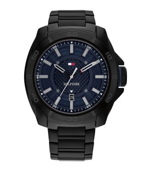 Мъжки черен аналогов часовник със син циферблат снимка