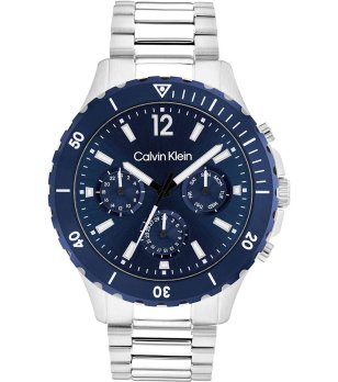 Мъжки сребрист часовник със син циферблат снимка