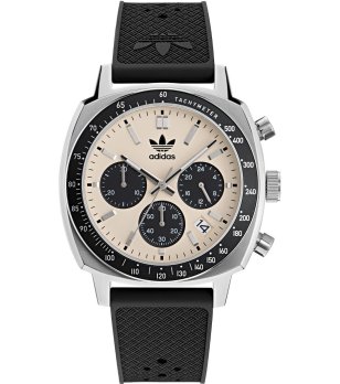 Унисекс сив часовник хронограф с черна силиконова верижка  снимка