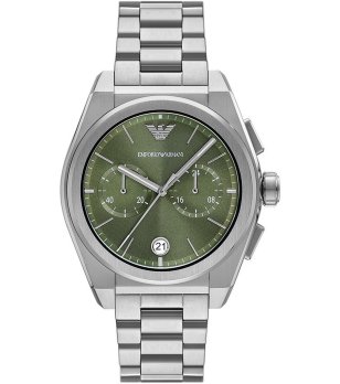 Мъжки сребрист часовник със зелен циферблат  снимка