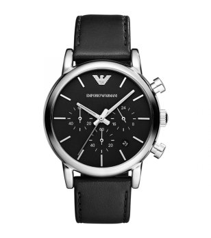 Мъжки черен часовник с кожена каишка  снимка