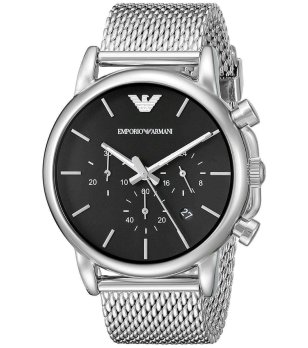 Мъжки сребрист часовник с черен циферблат  снимка