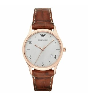 Мъжки часовник в розово златисто с кафява кожена каишка  снимка