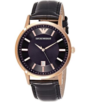 Мъжки часовник с черна кожена каишка  снимка