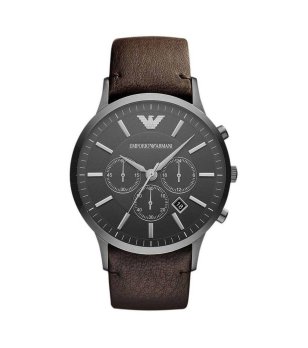 Мъжки кафяв кожен часовник с черен циферблат Armani снимка