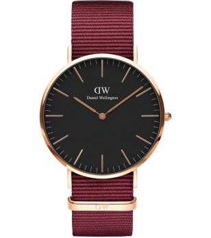 Unisex часовник с текстилна каишка в бордо и черен циферблат снимка