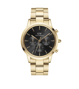 Мъжки златист хронограф часовник с черен циферблат снимка