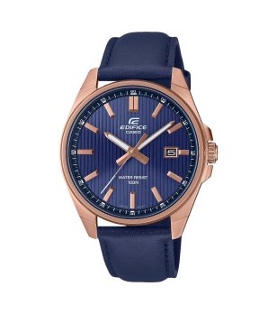 Мъжки син часовник с кожена каишка  снимка