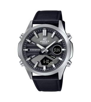 Мъжки сив часовник с черна кожена каишка  снимка