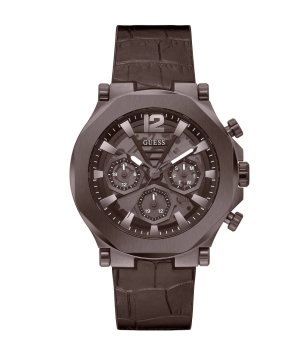 Мъжки кафяв часовник с кожена каишка Guess снимка