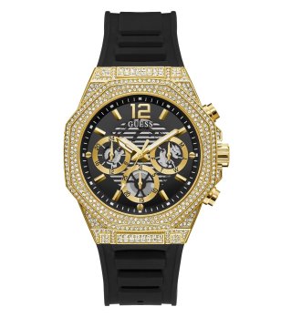 Мъжки черен силиконов часовник със златиста каса снимка