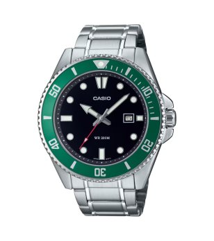 Мъжки сребрист часовник с черен дисплей  и зелен безел снимка