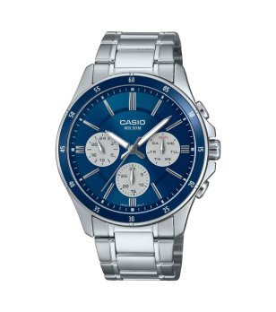 Мъжки сребрист часовник със син циферблат  снимка