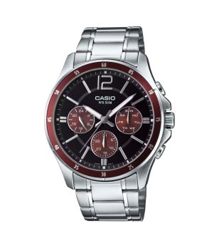 Мъжки сребрист часовник с  циферблат в черно и червено снимка