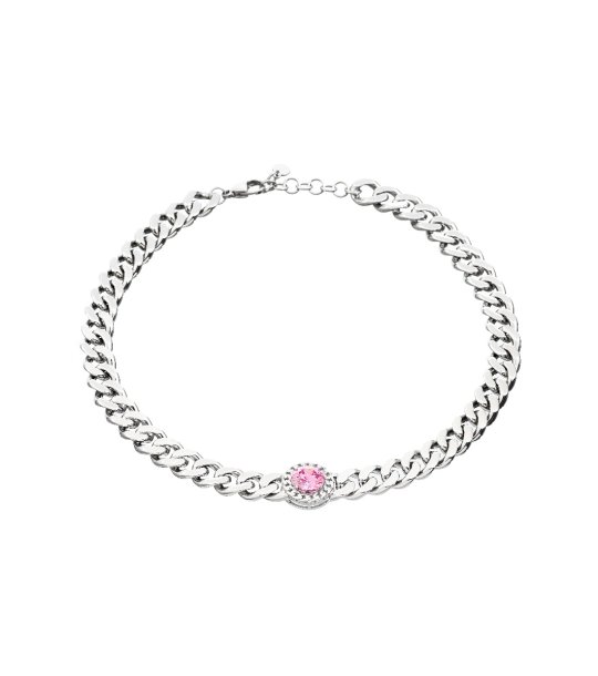 Дамско сребристо колие с розов камък BOSSY CHAIN снимка