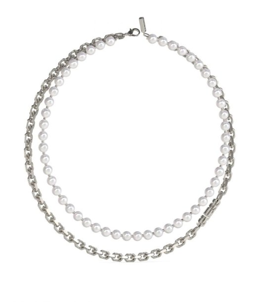 Дамско сребристо колие с перли  снимка