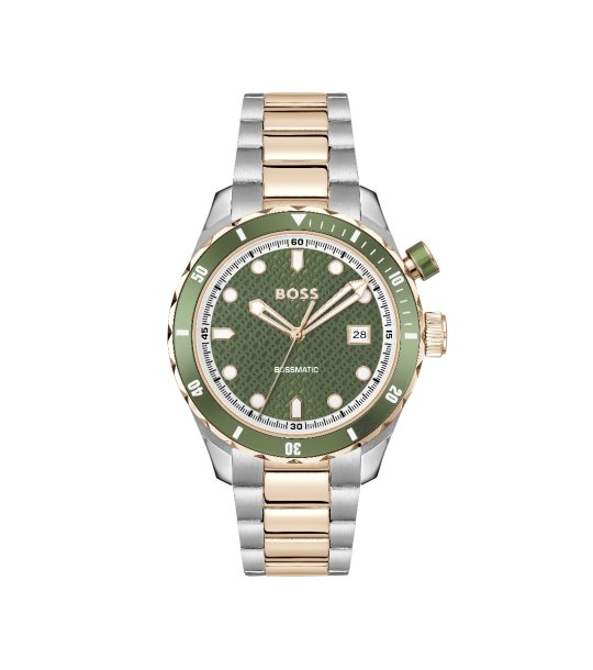 Мъжки часовник в зелено и сребристо със златисти детайли  снимка