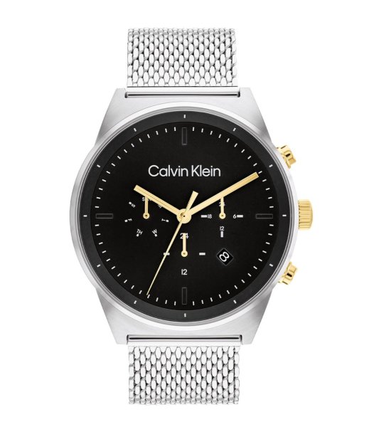 Мъжки сребрист часовник с черен циферблат C снимка