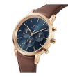 Мъжки часовник хронограф с кафява кожена каишка и син циферблат  -1 снимка