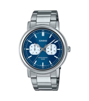 Мъжки сребрист часовник със син циферблат Casio снимка